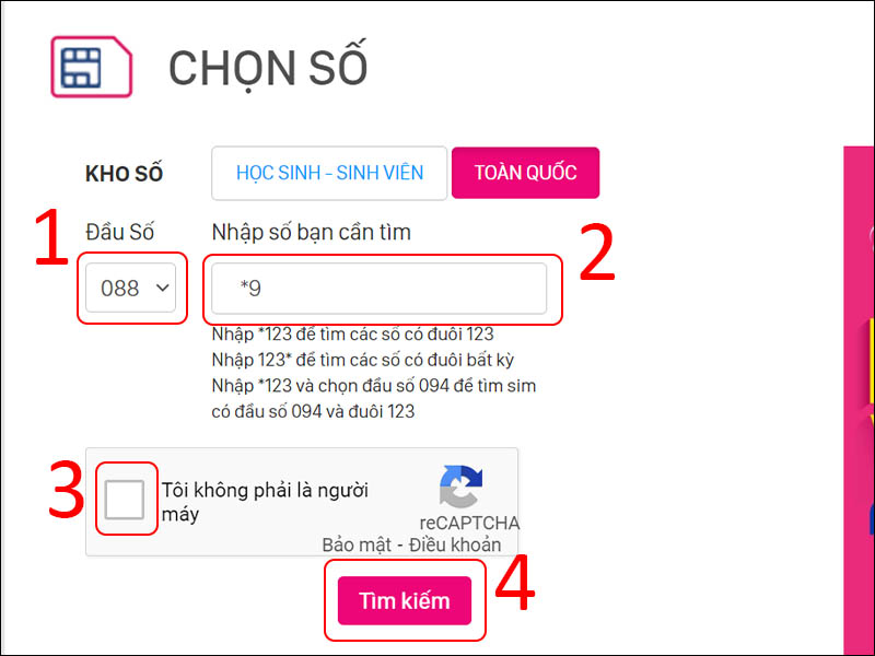 Tìm kiếm số điện thoại bạn cần mua